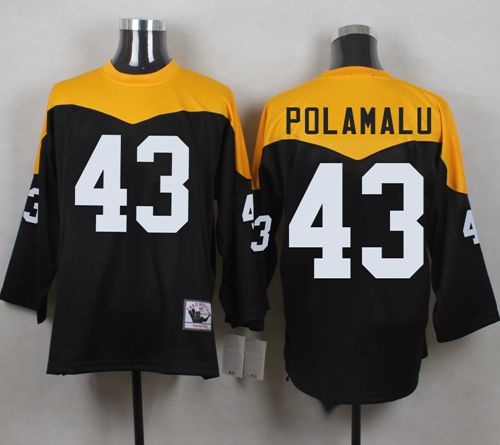 Mitchell And Ness 1967 Steelers #43 Troy Polamalu Black/Yelllow Throwback Men's Stitched NFL Jersey - Click Image to Close